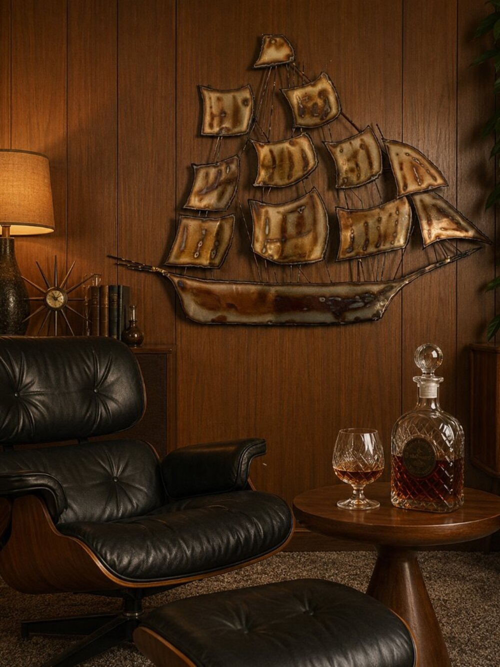MCM Brutalist Style Metal Ship Art 3 ft x 2 ft 3 inches